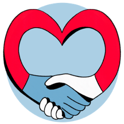 Hands shake as arms form a heart